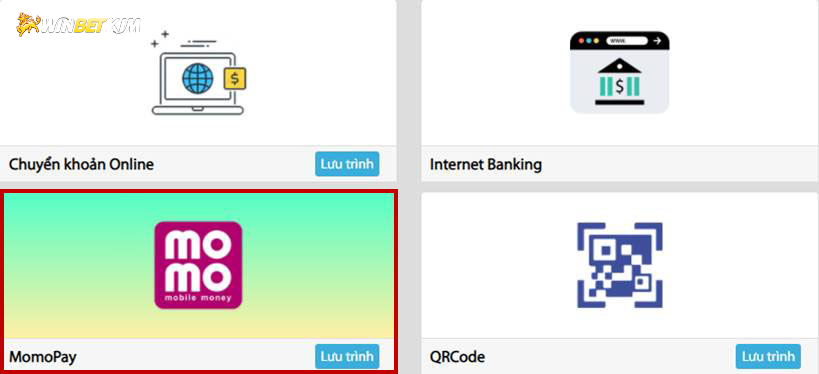Bước 1: Đăng nhập vào trang chính thức của Winbet > nhấn chọn ô nạp tiền > chọn phương thức thanh toán bằng Momo